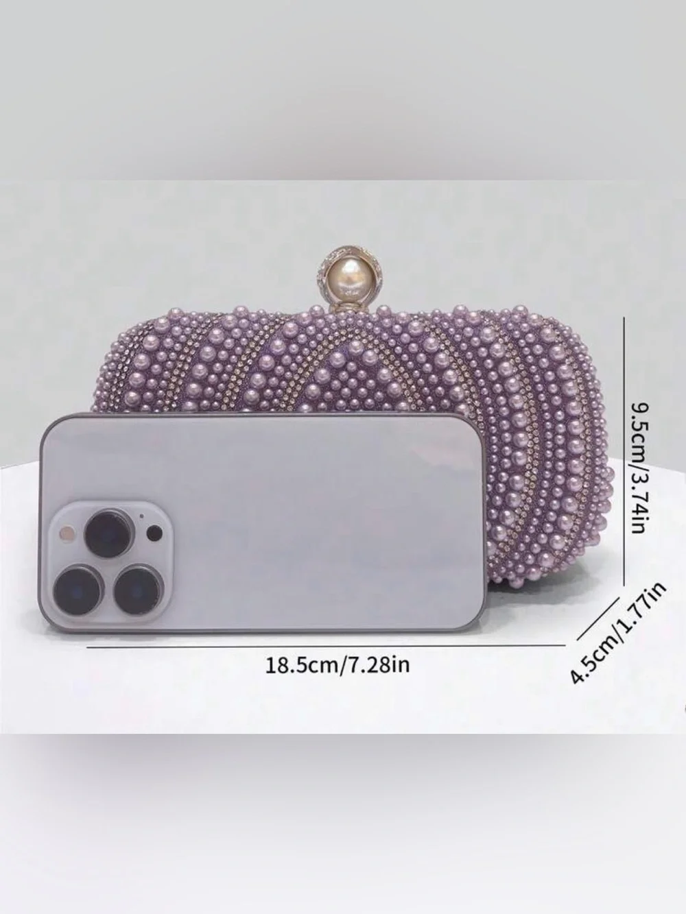 Pearl & Crystal Embellished Clutch - Purple